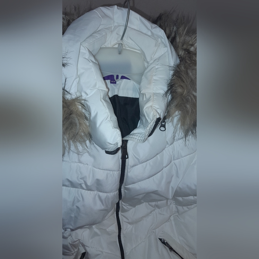Madden Girl Hooded White Puffer Coat Jacket Parka Faux Fur Trim Hood Sz M Medium - Picture 7 of 16